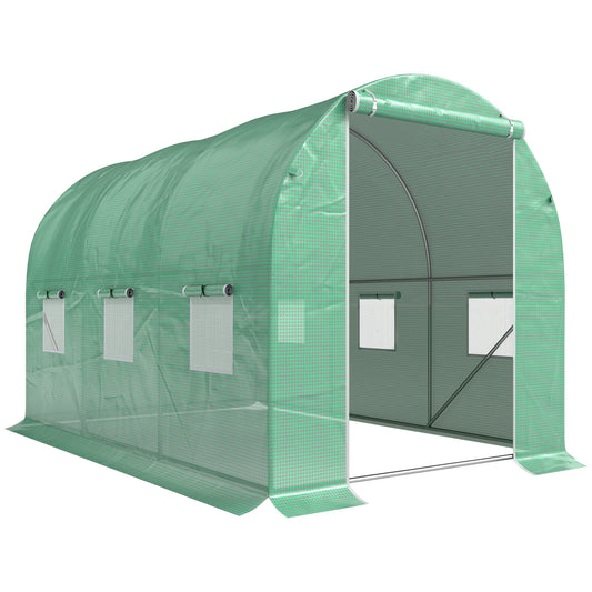 Photo of Outsunny Walk-in Polytunnel Greenhouse, Outdoor Garden Tunnel Greenhouse Tent with Zipped Roll-Up Door and 6 Mesh Windows, 3 x 2M in 2M colour on a white background