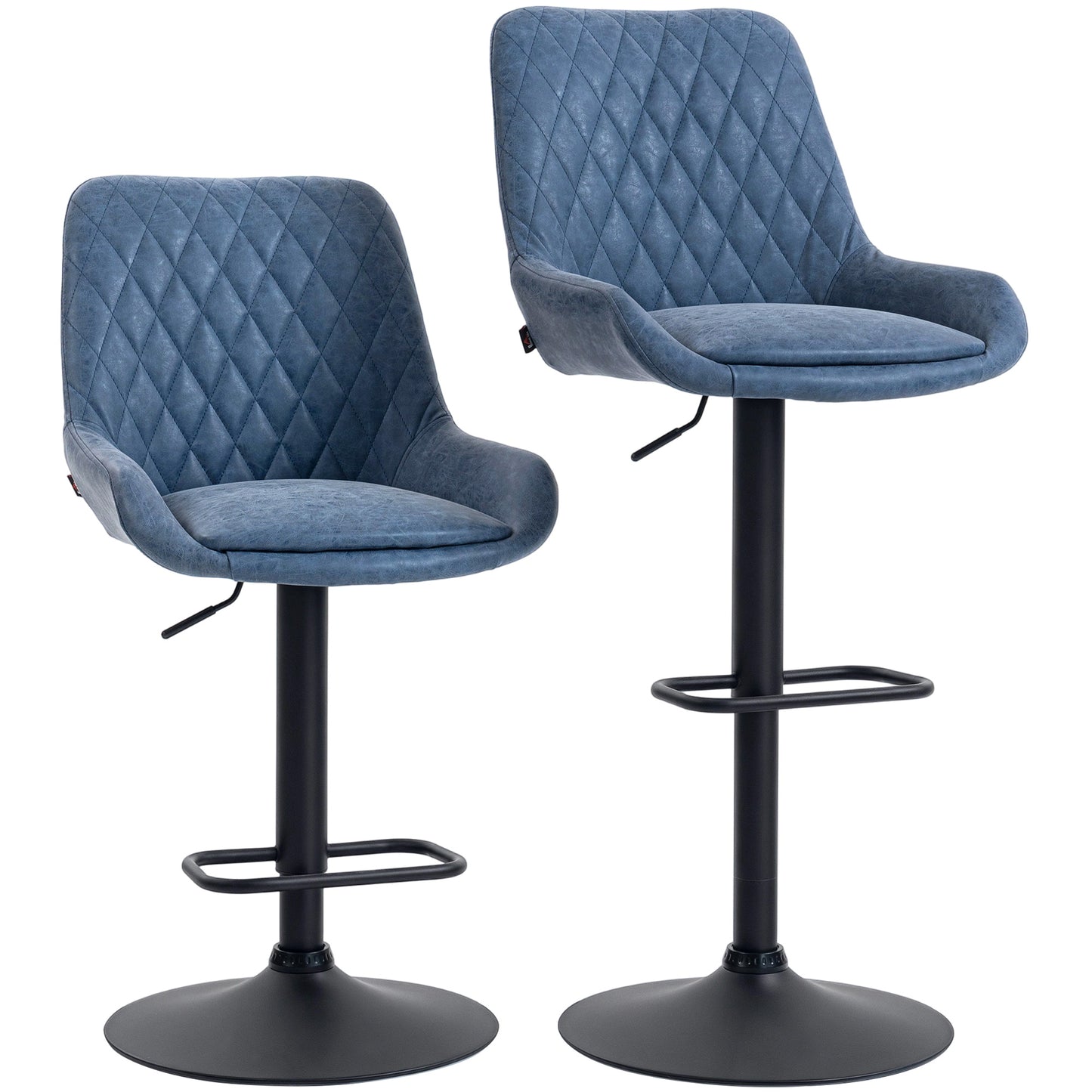 Photo of HOMCOM Set of Two Faux Leather Retro Bar Stools - Dark Blue in Blue colour on a white background