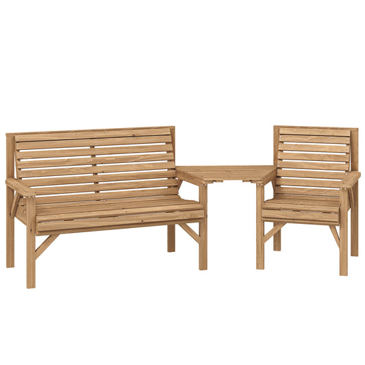 Photo of Outsunny Wooden Garden Furniture Set , 1 Chair, 1 Bench and Detachable Table, Natural Wood Finish in Finish colour on a white background