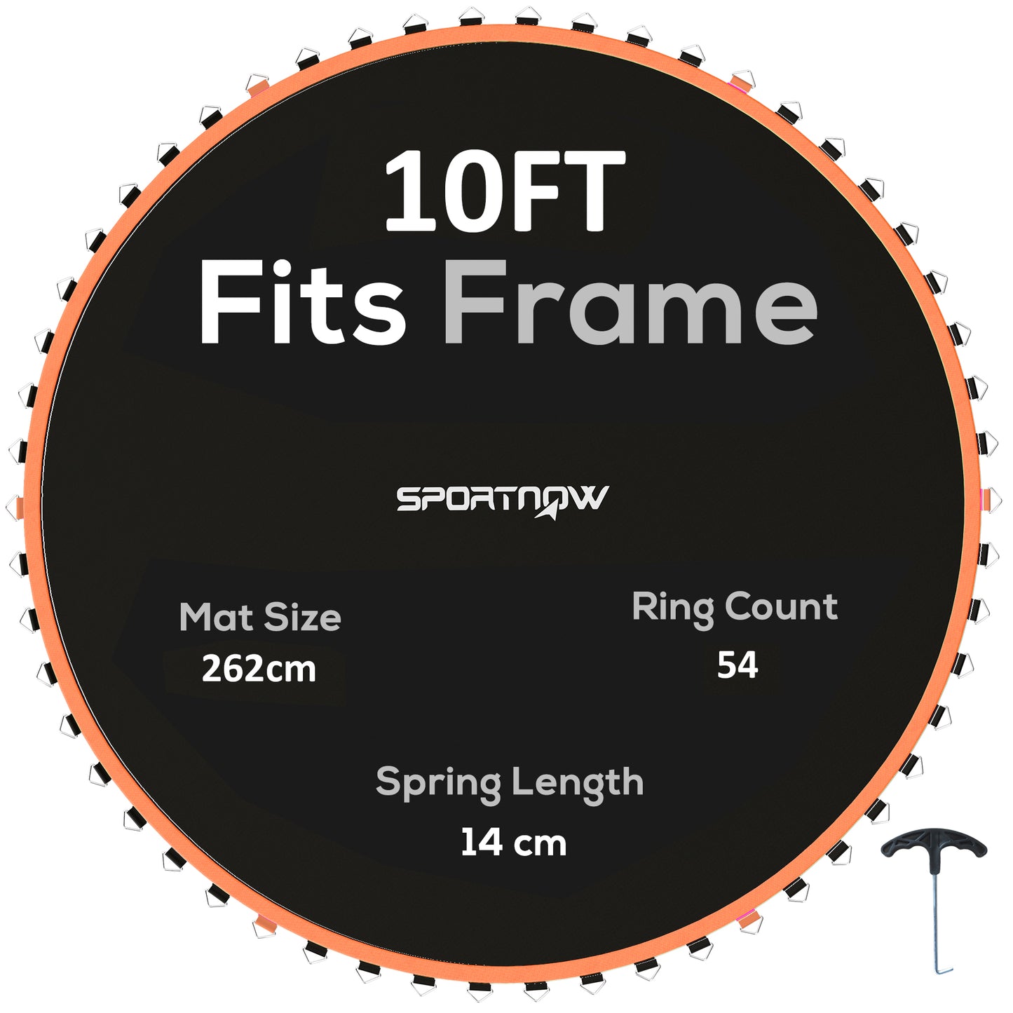 Photo of SPORTNOW Trampoline Replacement Mat with Spring Pull Tool, 54 V-Hooks, for 10ft Trampoline using 14cm Springs, Orange in Orange colour on a white background
