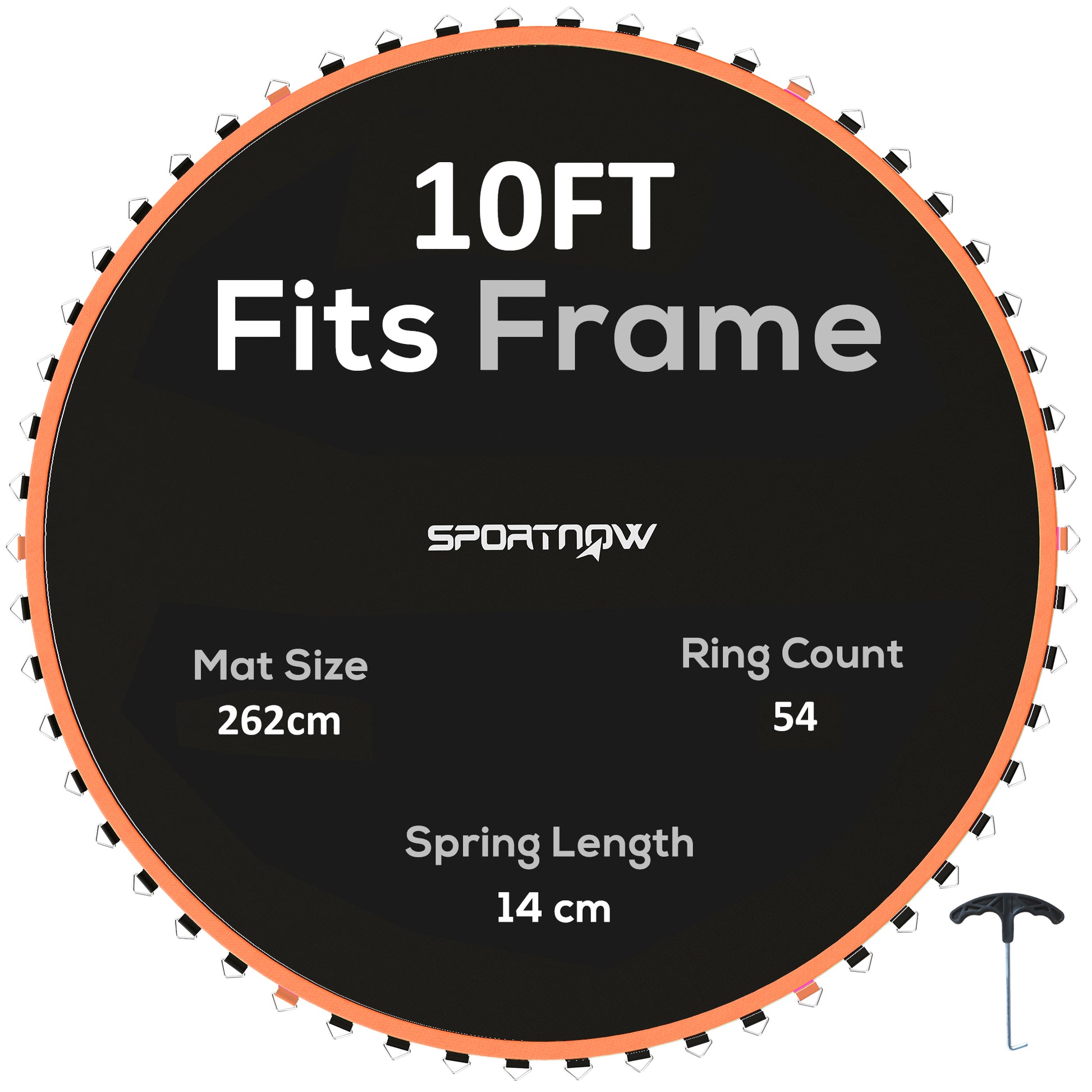 Photo of SPORTNOW Trampoline Replacement Mat with Spring Pull Tool, 54 V-Hooks, for 10ft Trampoline using 14cm Springs, Orange in Orange colour on a white background