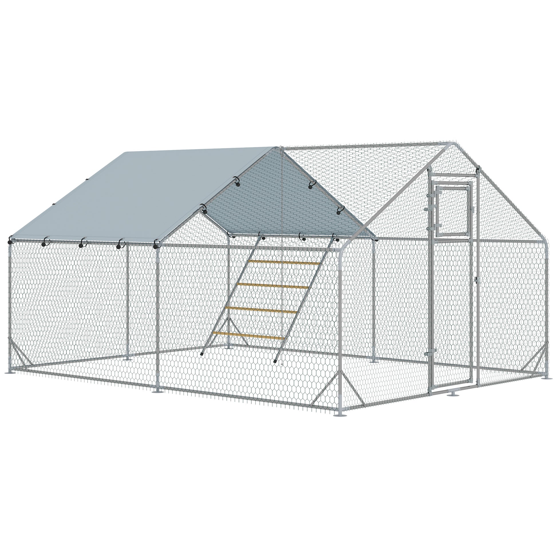 Photo of PawHut Walk-in Chicken Run w/ Cover, Feeding Door, Hanging Feeder, Perch, for 12-18 Poultry in Poultry colour on a white background
