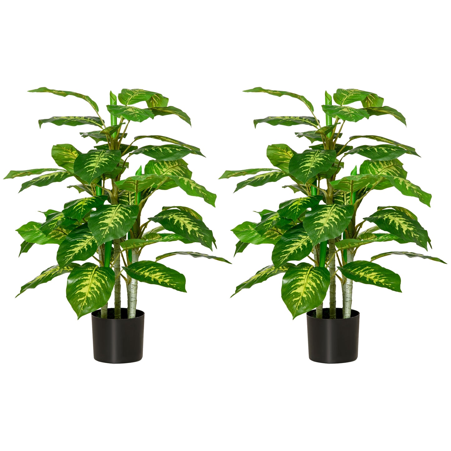 Photo of HOMCOM 2 PCs Artificial Evergreen Tree Fake Decorative Plant in Nursery Pot for Indoor Outdoor Décor, Green in Green colour on a white background