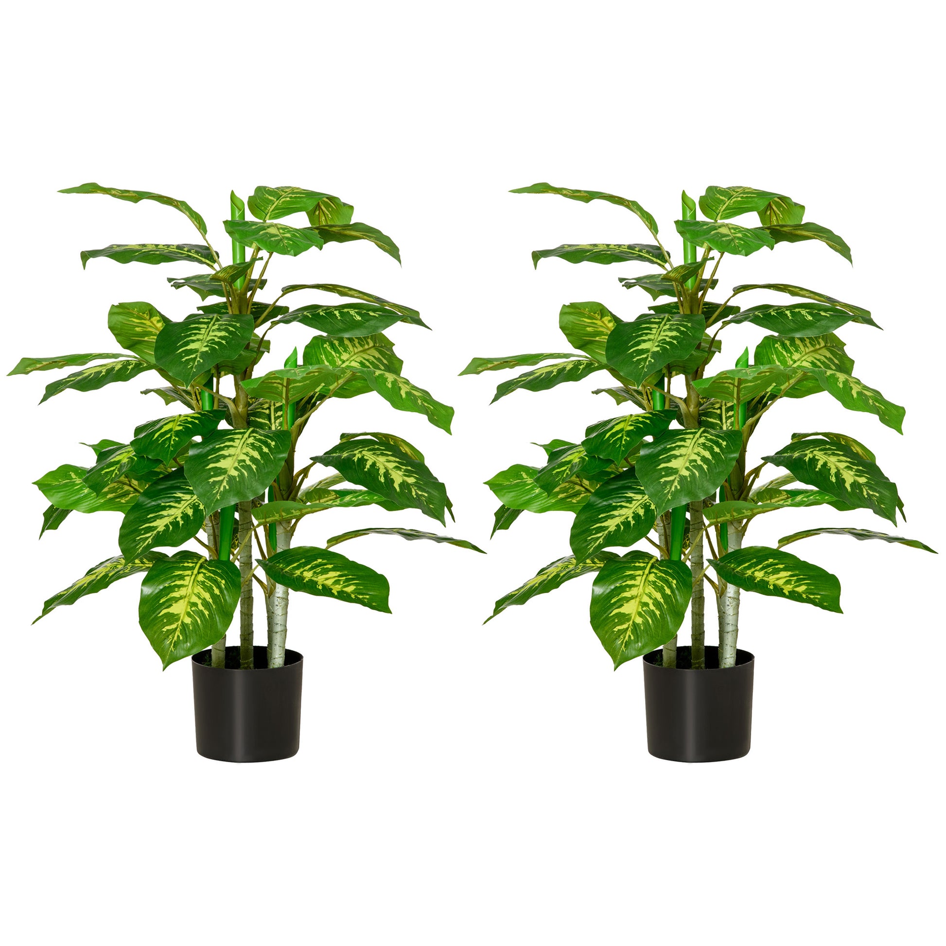 Photo of HOMCOM 2 PCs Artificial Evergreen Tree Fake Decorative Plant in Nursery Pot for Indoor Outdoor Décor, Green in Green colour on a white background