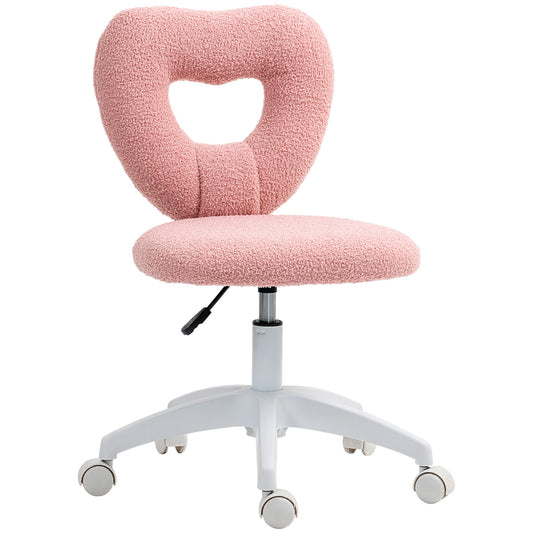 Photo of HOMCOM Armless Heart Computer Desk Chair, Teddy Fleece Swivel Office Chair, Makeup Vanity Chair with Height Adjustable, Wheels, for Home Study Bedroom, Pink in Pink colour on a white background