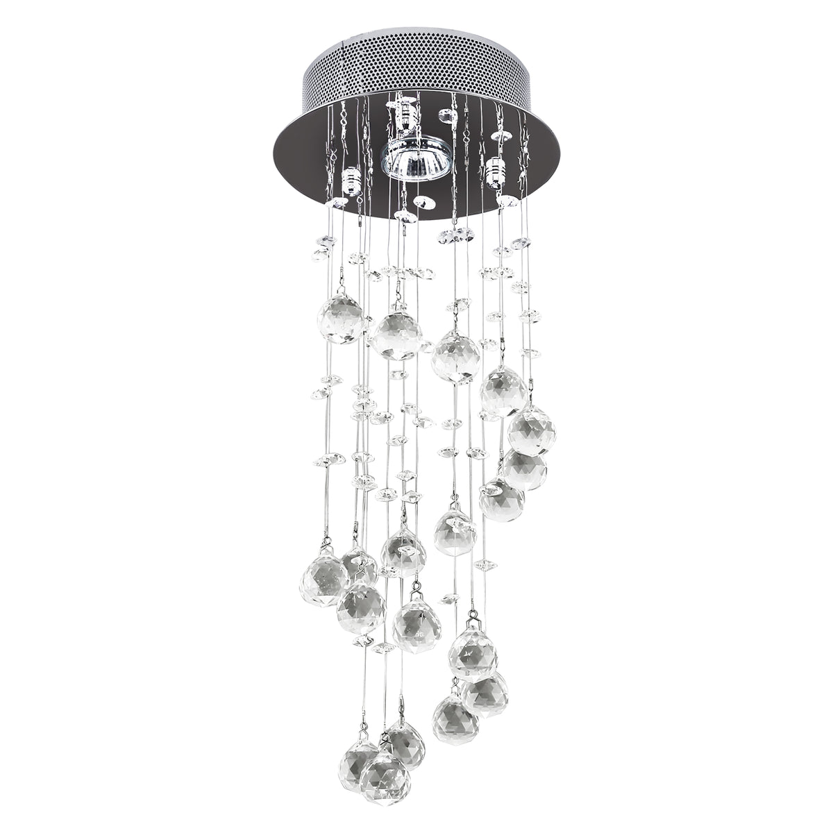 Photo of HOMCOM Metal Crystal Ceiling Light Chandelier Elegant Pendant Lamp Living Room Stairway Spiral Rain Drop Pendant Lamp Silver in Silver colour on a white background