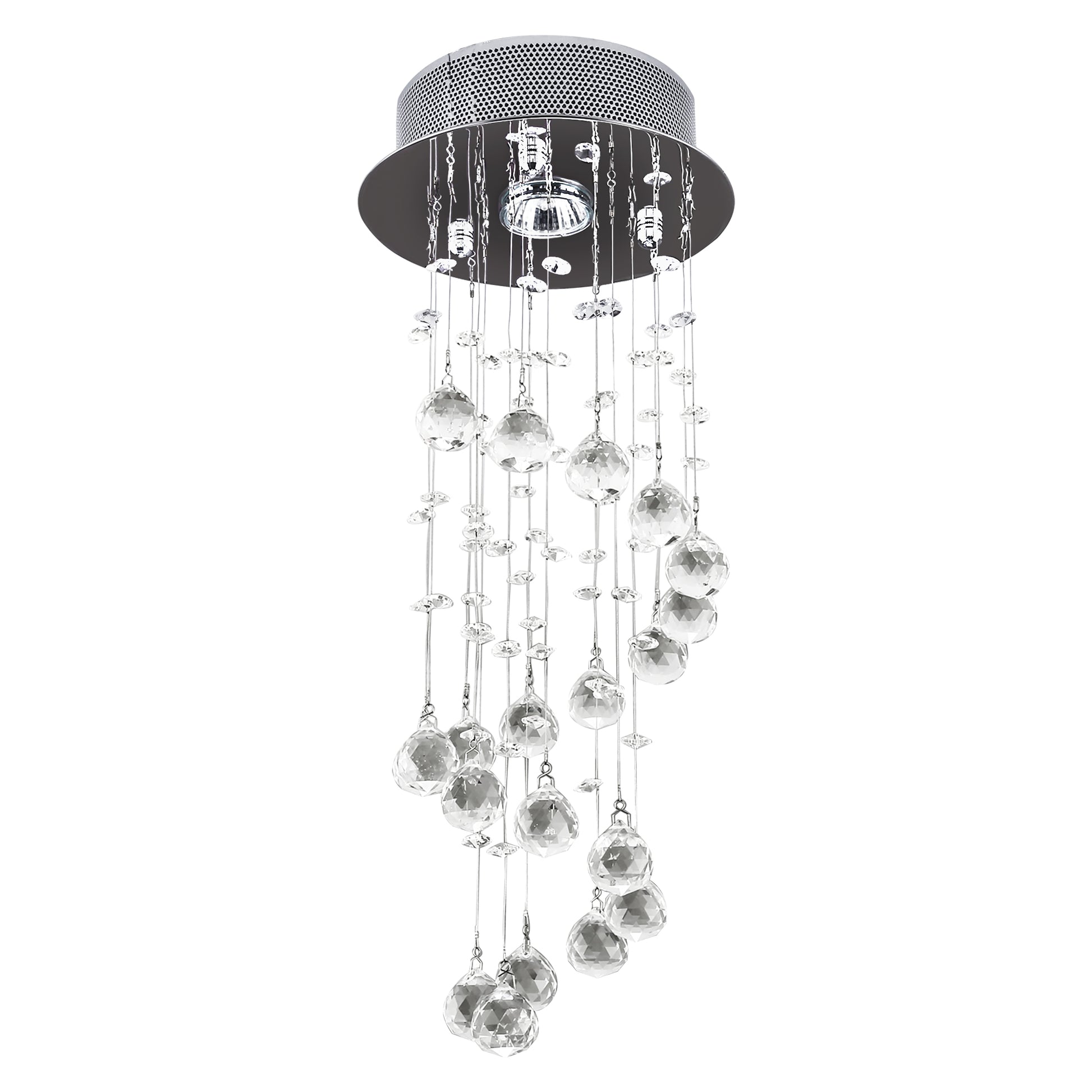 Photo of HOMCOM Metal Crystal Ceiling Light Chandelier Elegant Pendant Lamp Living Room Stairway Spiral Rain Drop Pendant Lamp Silver in Silver colour on a white background