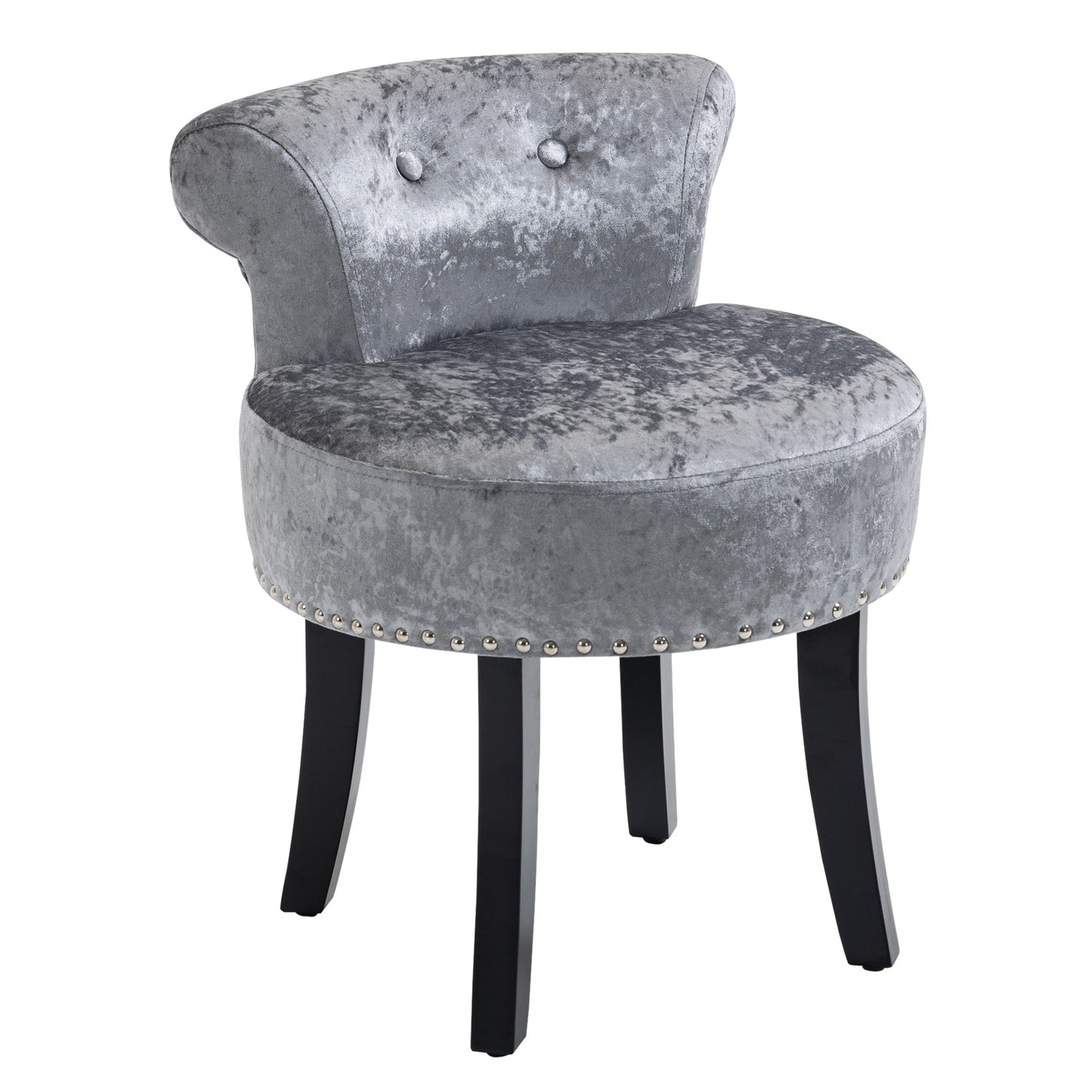 Photo of HOMCOM Dressing Table Stool with Rubber Wood Legs, Ice Velvet Vanity Stool for Living Room Bedroom, Grey in Grey colour on a white background
