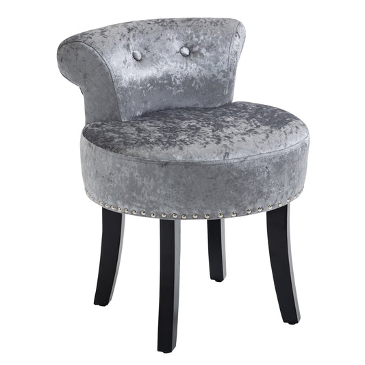 Photo of HOMCOM Dressing Table Stool with Rubber Wood Legs, Ice Velvet Vanity Stool for Living Room Bedroom, Grey in Grey colour on a white background