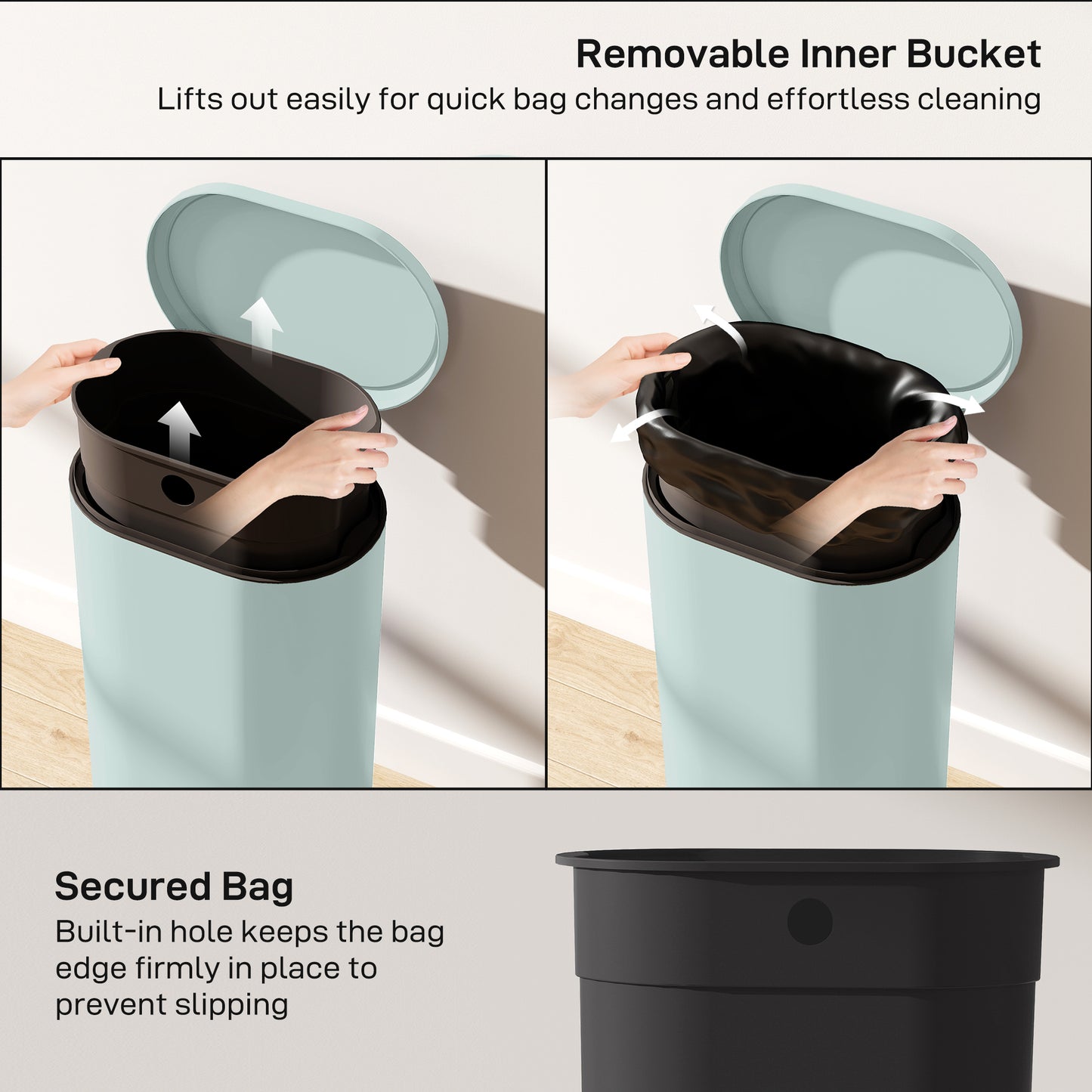 HOMCOM 30 L Modern Curved Kitchen Bin - Green