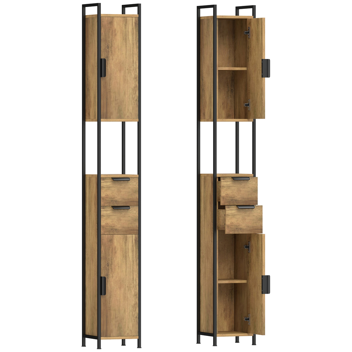 Photo of HOMCOM Freestanding Bathroom Cabinet, Tall Bathroom Storage Cabinet with Drawers and Shelves, Linen Storage, Brown in Brown colour on a white background