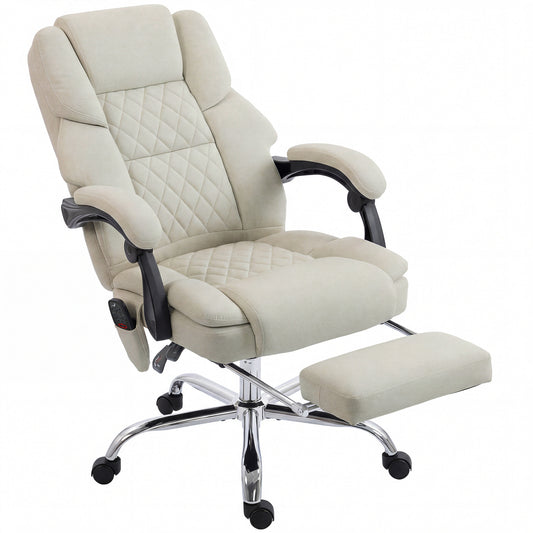 Photo of HOMCOM Office Chair with 6-point Vibration Massage and Heat, Fabric Desk Chair with Footrest, High Back, Cream White in White colour on a white background