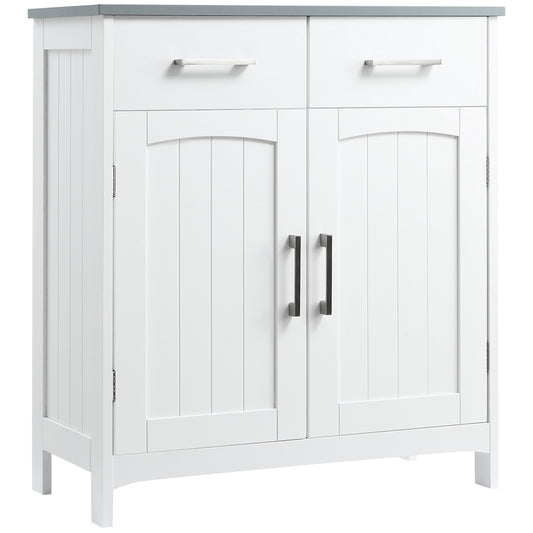 Photo of kleankin Freestanding Bathroom Cabinet, Storage Cupboard with 2 Drawers, Double Doors, Adjustable Shelf, White in White colour on a white background