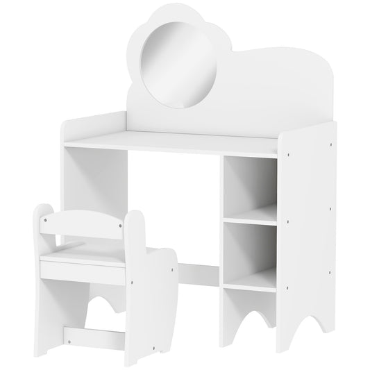 Photo of AIYAPLAY Kids Dressing Table with Mirror, Stool, Kids Vanity Table with Shelves, for Ages 3-8 Years, White in White colour on a white background