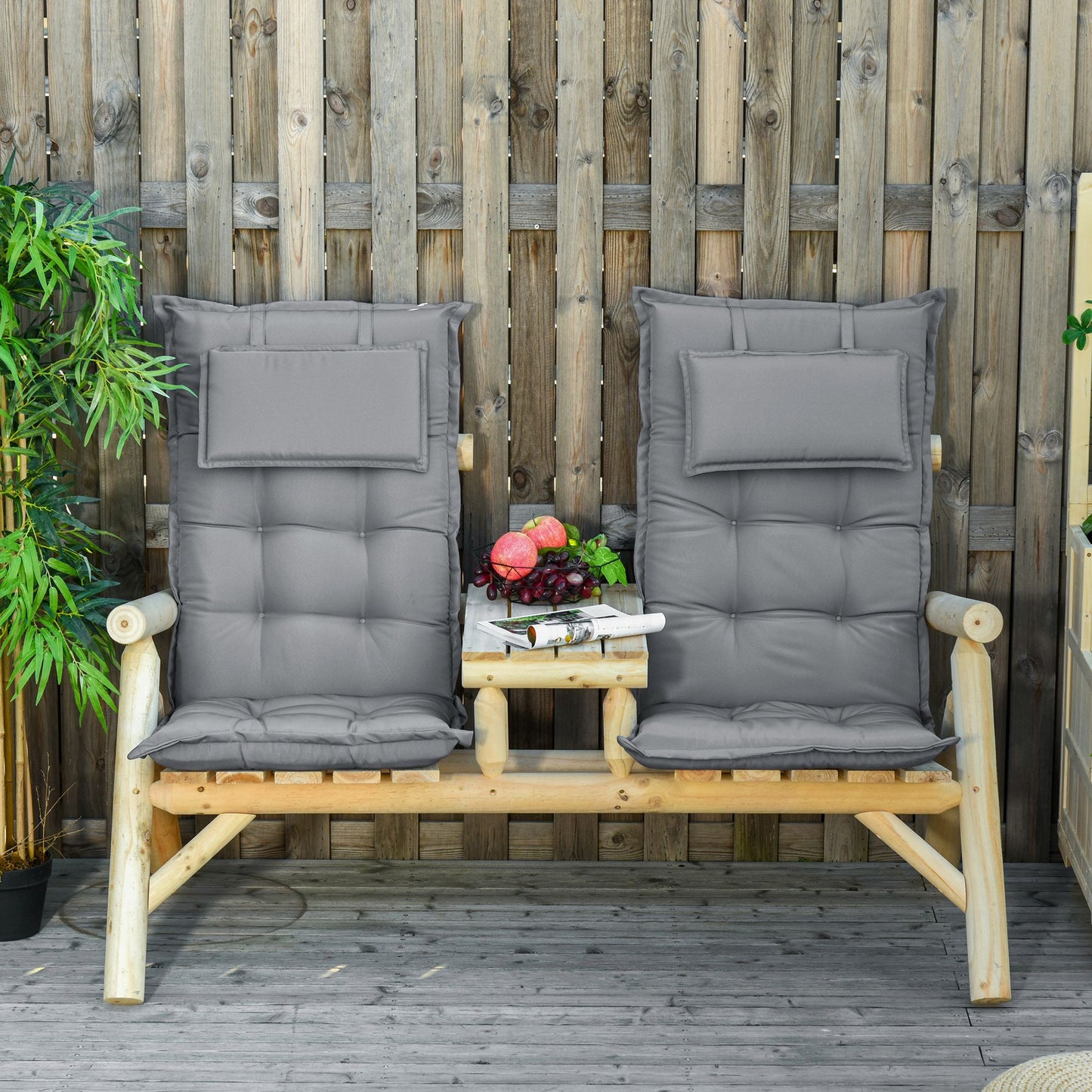 Photo of Outsunny Set of 2 Outdoor Chair Cushions, High Back Padded Patio Chair with Pillow for Indoor and Outdoor Use, Dark Grey in Grey colour on a white background
