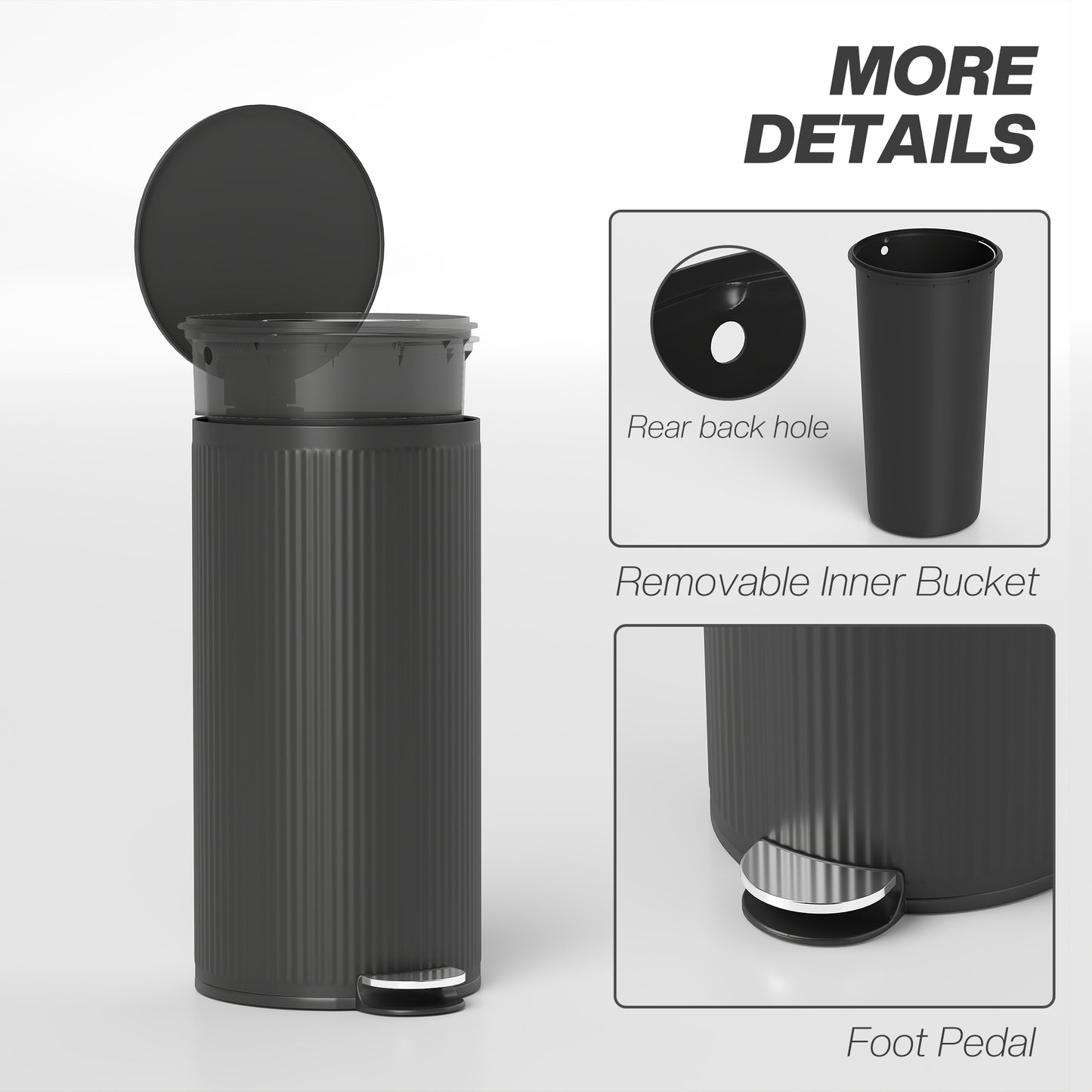 HOMCOM Kitchen Bin, 30 Litre Pedal Rubbish Bin with Removable Bucket, Black