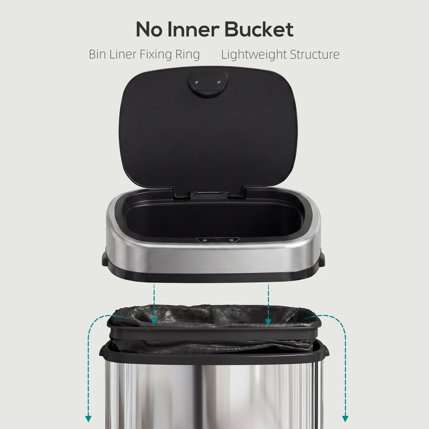 HOMCOM 48L Motion Sensor Bin, Automatic Touchless Rubbish Bin with Fingerprint Resistant Stainless Steel for Kitchen, Hygienic Gyms, Home Office Use, Silver Tone