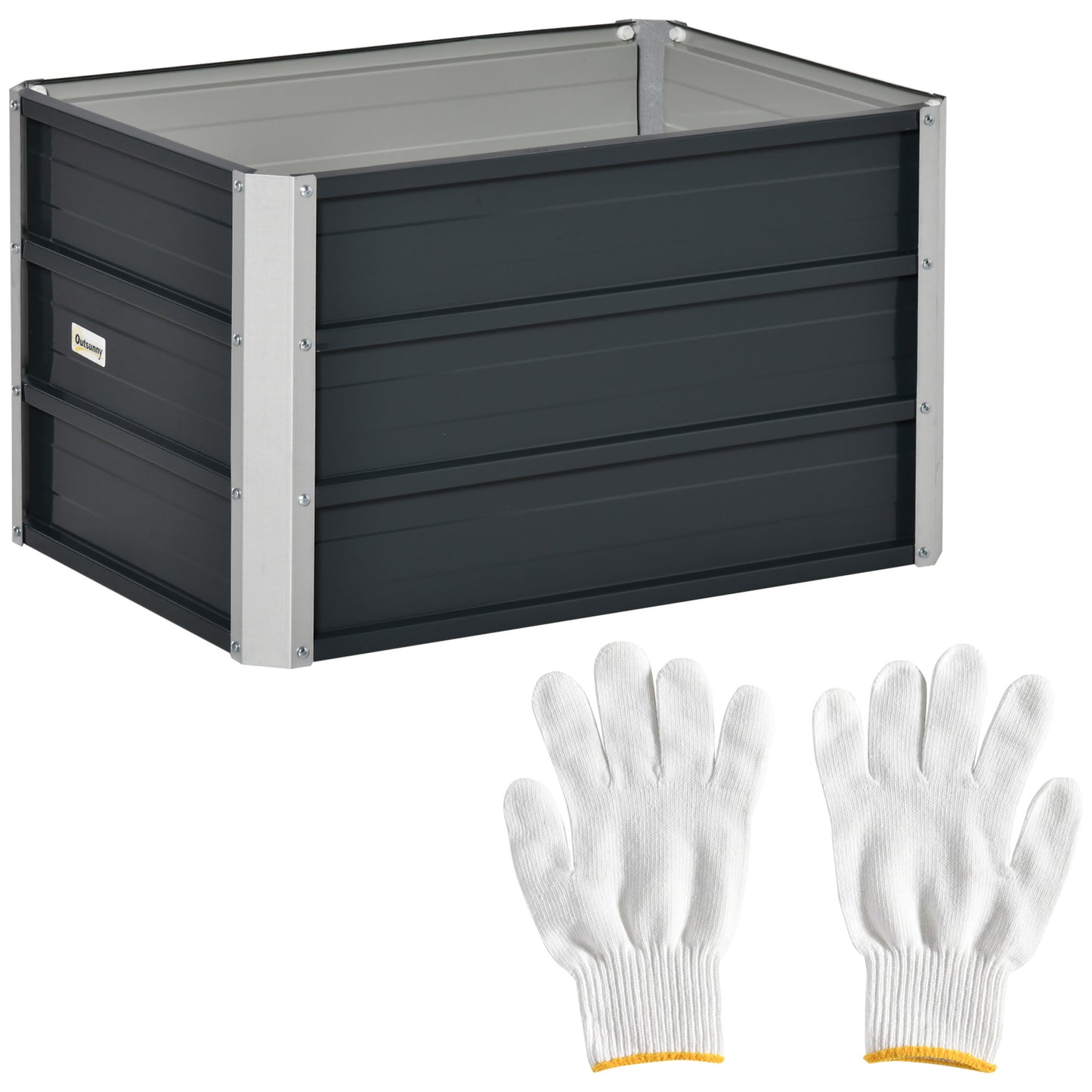 Photo of Outsunny 108L Raised Garden Bed, Galvanized Steel Elevated Planter Box w/ Installation Gloves for Backyard, Patio to Grow Vegetables, Herbs, and Flowers, 66 x 47 x 40cm, Grey in Grey colour on a white background