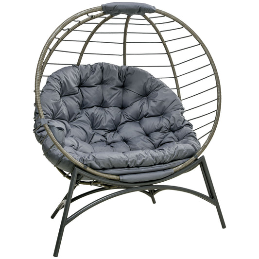 Photo of Outsunny Folding Rattan Egg Chair, Freestanding Basket Chair with Cushion, Bottle Holder Bag for Outdoor or Indoor, Grey in Grey colour on a white background