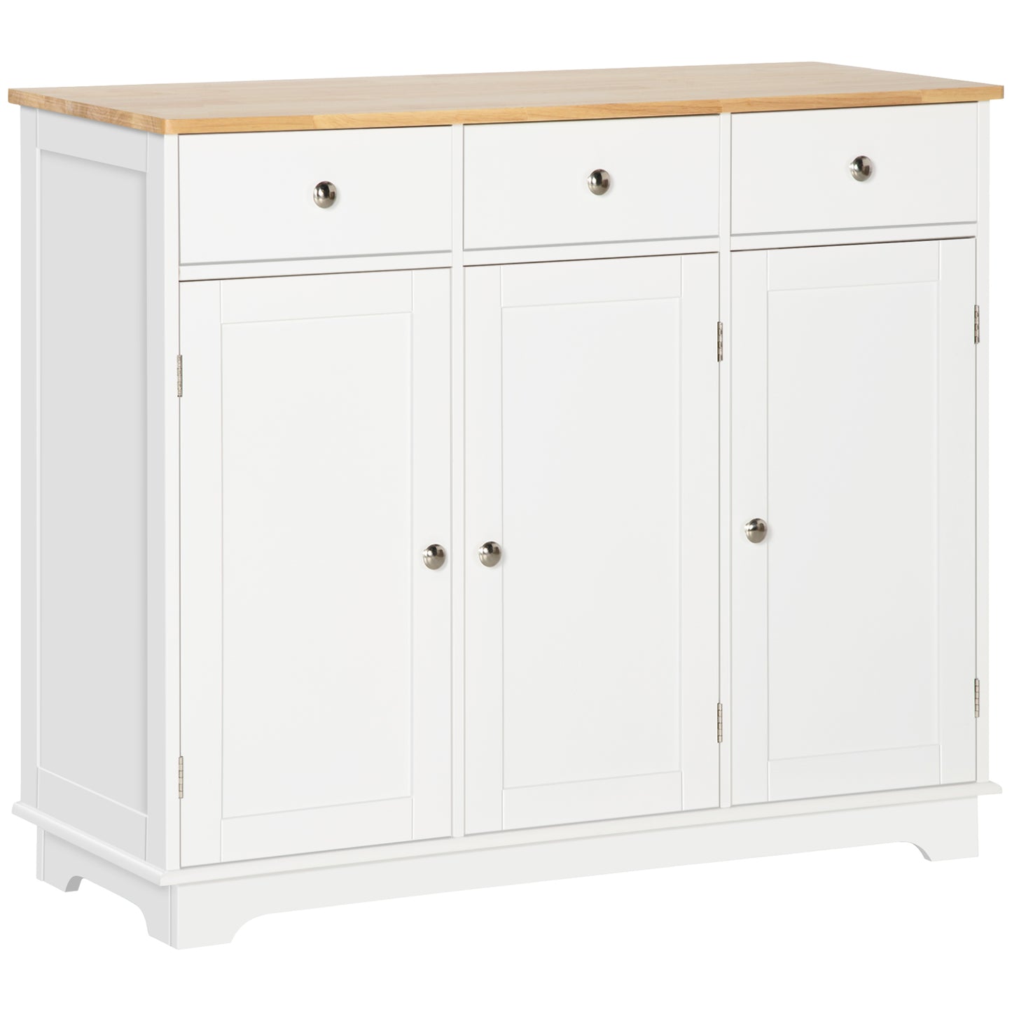 Photo of HOMCOM Sideboard with Rubber Wood Top, Modern Storage Cabinet with 3 Adjustable Shelves, White in White colour on a white background