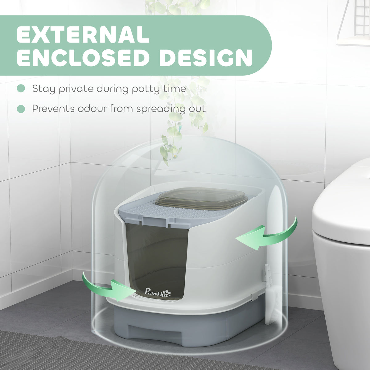 PawHut enclosed top-entry cat litter box with front flap
