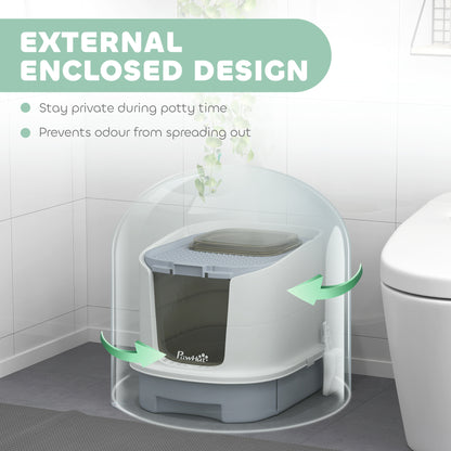 PawHut enclosed top-entry cat litter box with front flap