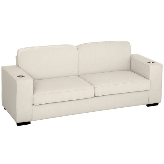 Photo of HOMCOM Three-Seater Corduroy Sofa - Cream White in White colour on a white background