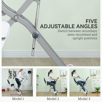 SPORTNOW exercise bike frame showing adjustable positions from upright to semi-recumbent