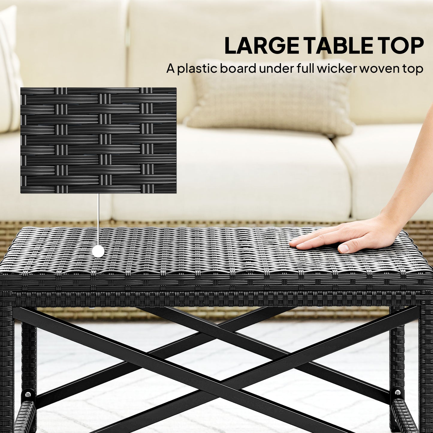 Outsunny Outdoor Coffee Table Side Table with X-Shape Frame for Patio, Balcony, Black