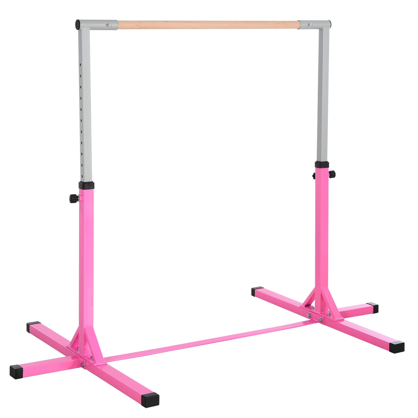 Photo of HOMCOM Height Adjustable Gymnastics Horizontal Bar for Kids, Children Junior Kip High Bar Fitness, Pink in Pink colour on a white background