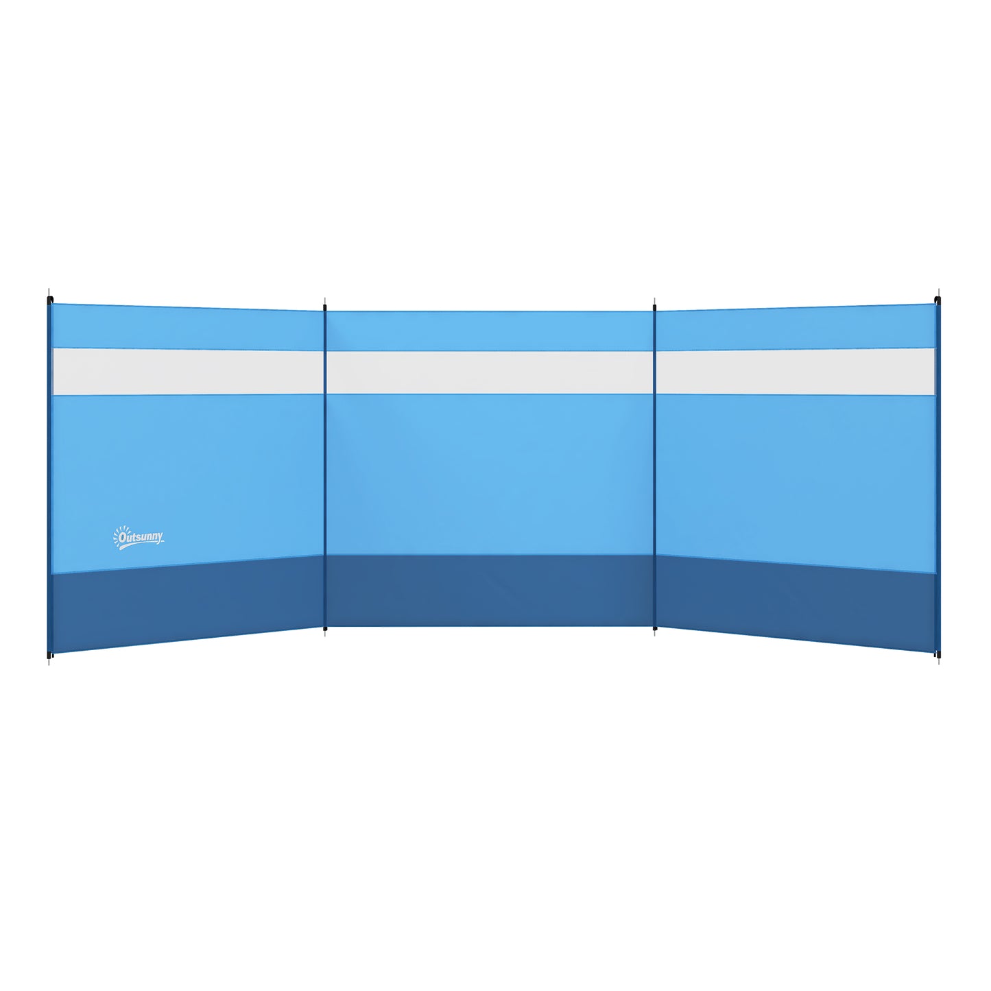 Photo of Outsunny Camping Windbreaker with Clear Windows, Carry Bag and Steel Poles, for Beach Caravan Campervan, 440 x 140cm, Blue in Blue colour on a white background