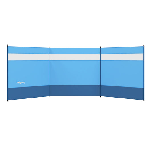 Photo of Outsunny Camping Windbreaker with Clear Windows, Carry Bag and Steel Poles, for Beach Caravan Campervan, 440 x 140cm, Blue in Blue colour on a white background