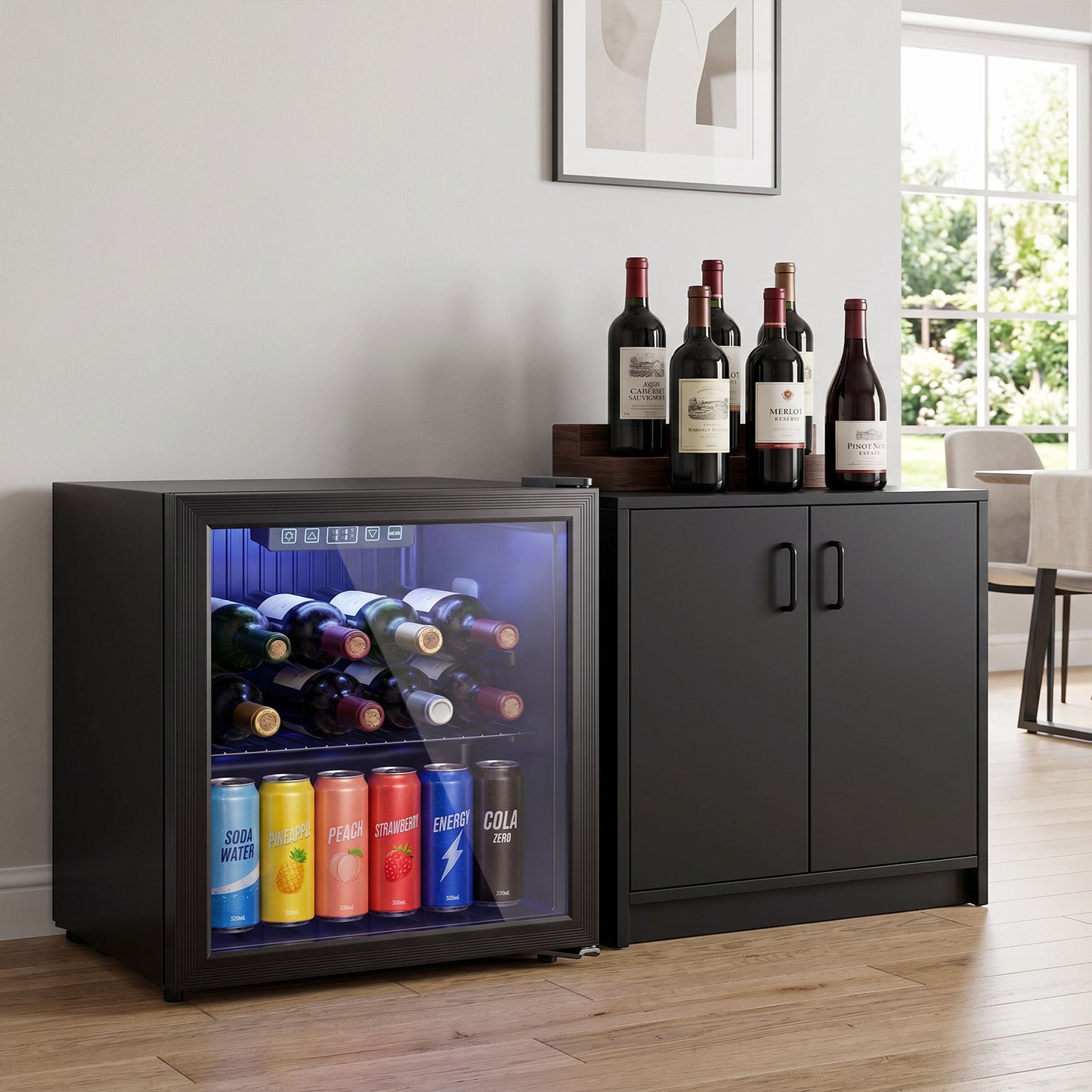 HOMCOM 50L Drinks Fridge, 48 Can Under Counter Freestanding Beer Fridge with LED Light