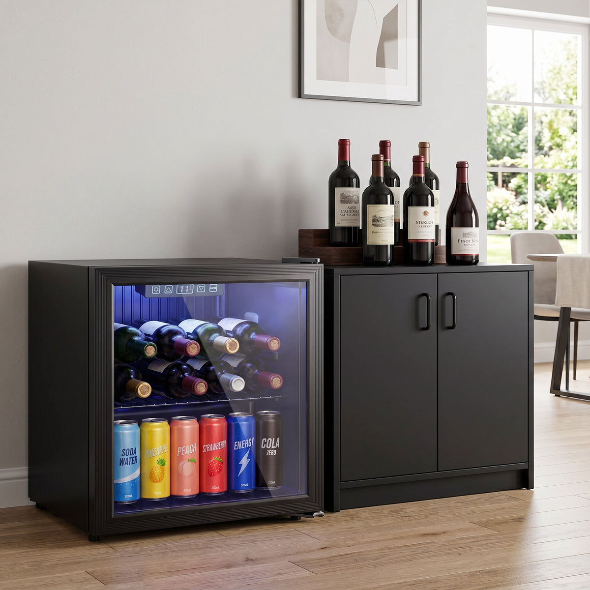 HOMCOM 50L Drinks Fridge, 48 Can Under Counter Freestanding Beer Fridge with LED Light