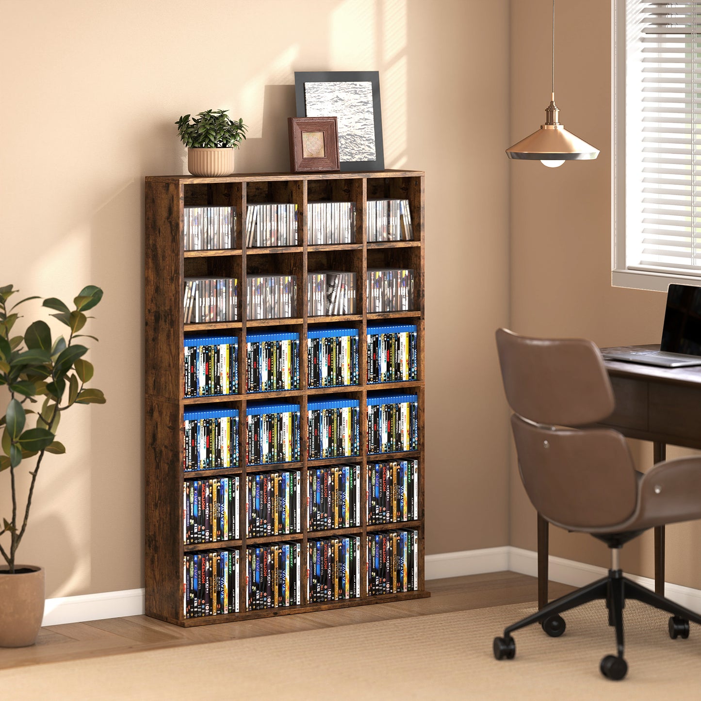 HOMCOM CD Storage Unit with Adjustable Shelves, 89 x 130.5 cm, Rustic Brown
