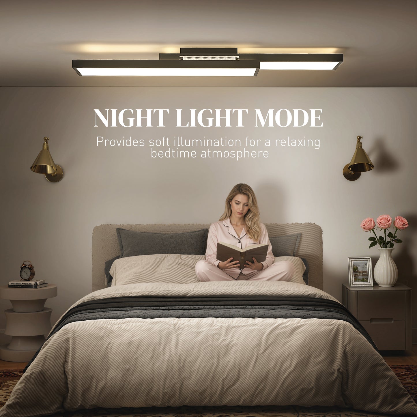 HOMCOM LED Ceiling Light, Modern Dimmable Ceiling Light with Wall Switch & Remote Control, Flush Mount Fixture Lamp with 3000-6000K Colour Temperatures for Living Room, Bedroom, Black