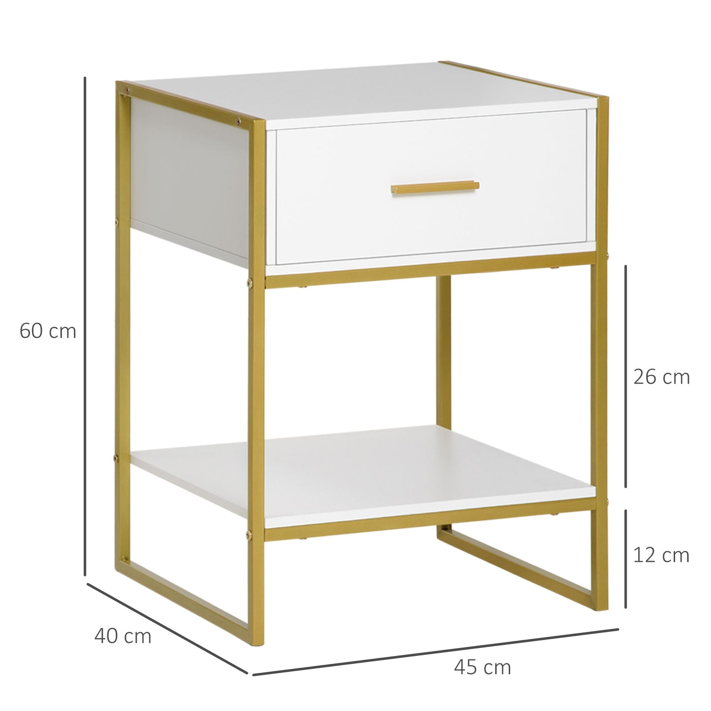 HOMCOM Bedside Table Set of 2, Modern Side Tables with Drawer and Shelf, Nightstands for Bedroom, White
