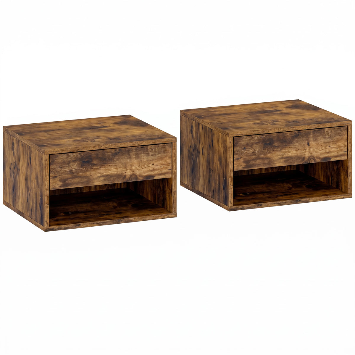Photo of HOMCOM Set of Two Floating Bedside Tables - Rustic Brown in Brown colour on a white background