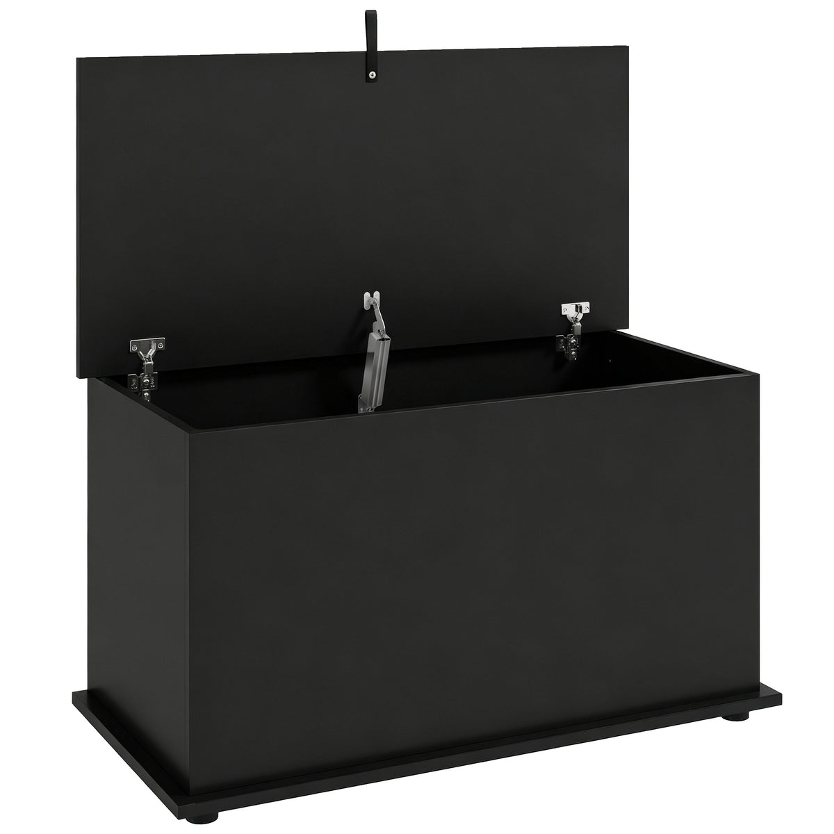 Photo of HOMCOM Storage Chest, 102L Blanket Box, Shoe Bench with Safety Hinged Lid, Bed End Bench for Bedroom, 80 x 40 x 45cm, Black in Black colour on a white background