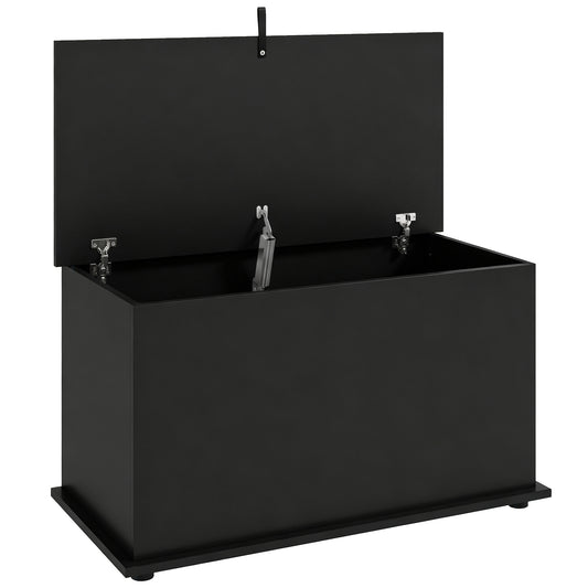Photo of HOMCOM Storage Chest, 102L Blanket Box, Shoe Bench with Safety Hinged Lid, Bed End Bench for Bedroom, 80 x 40 x 45cm, Black in Black colour on a white background