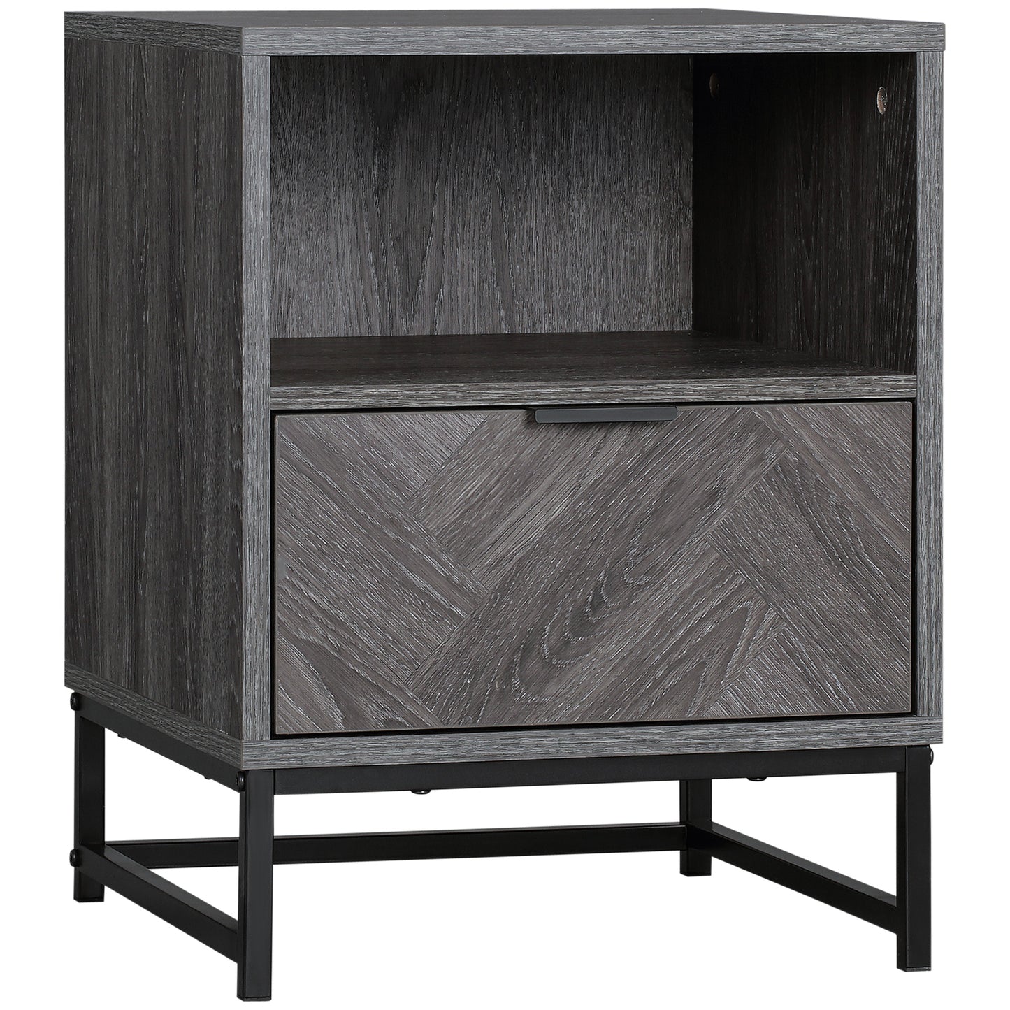 Photo of HOMCOM Bedside Table with Drawer and Shelf, Side End Table with Steel Legs for Living Room, Bedroom, Dark Grey in Grey colour on a white background