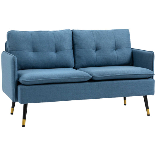 Photo of HOMCOM Modern Two Seater Sofa, Button Tufted Loveseat with Cushions and Steel Legs for Living Room, Guest Room, Dark Blue in Blue colour on a white background
