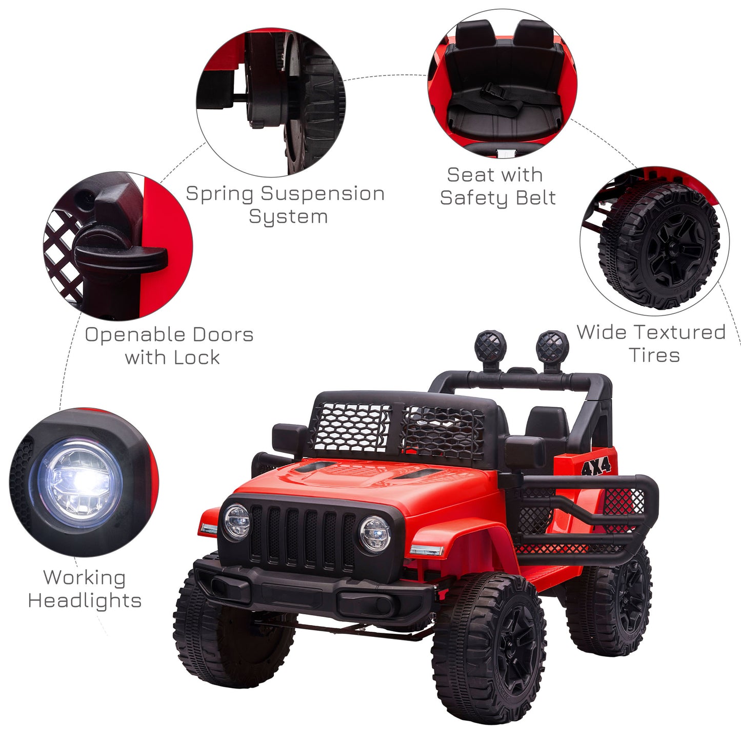 HOMCOM Kids Ride On Car, 12V Electric Cars for Kids with Parental Remote Control, 2 Motors, 4-Wheel Suspension, LED Lights, Horn, 3-5km/h, Battery Powered Ride On Toy for 3-6 Years Old Red