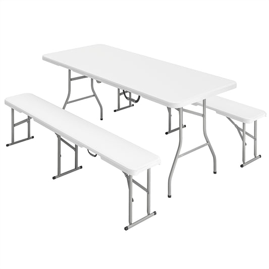 Photo of Outsunny Three-Piece Folding Picnic Table and Bench Set - White in White colour on a white background