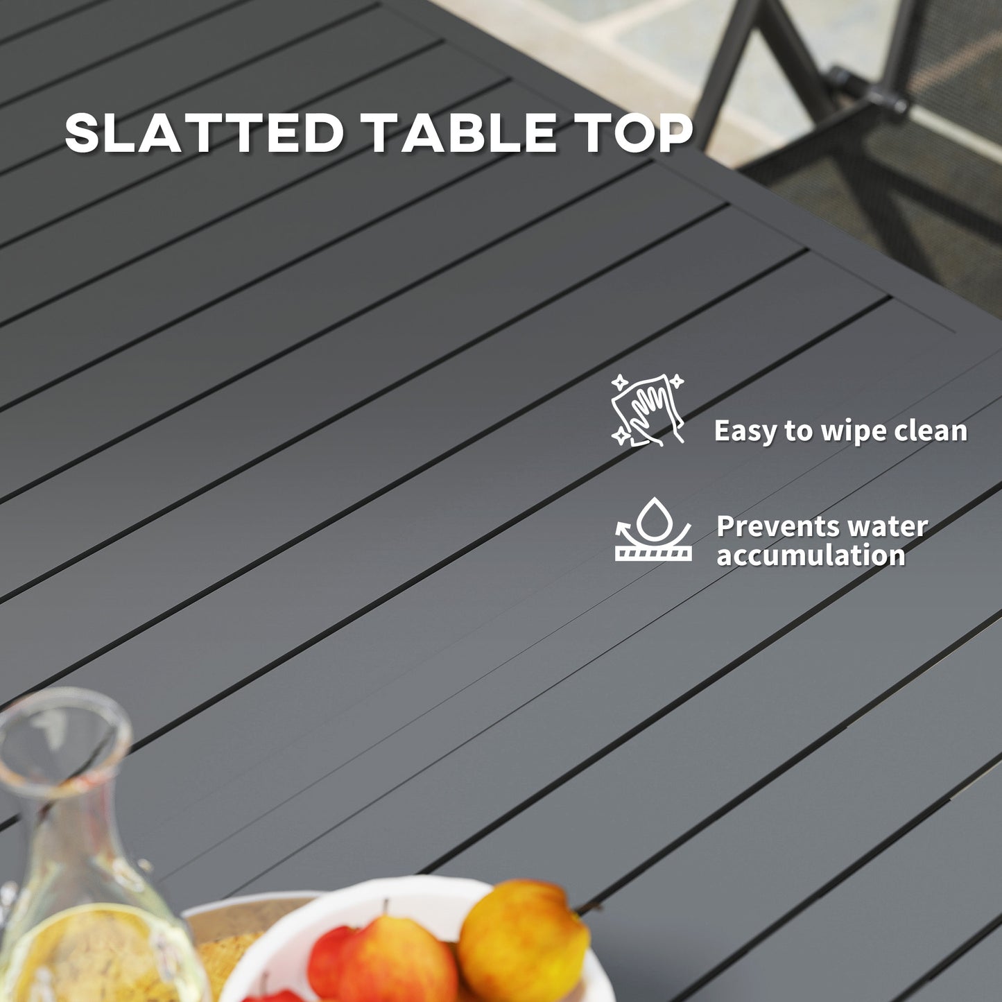 Outsunny Aluminium Extending Garden Table with Slatted Top for 6-8 Person, 160/220 x 90 x 73 cm, Grey