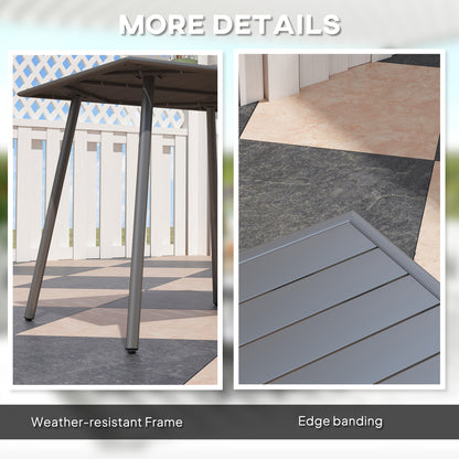 Outsunny table details showing weather-resistant steel legs and edged slat top