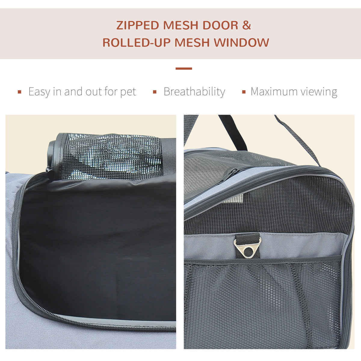PawHut Soft Sided Pet Carrier Foldable Bag Car Seat Cat Dog Puppy Kennel Portable Travel Cage Tote Case Mesh Holder House Grey