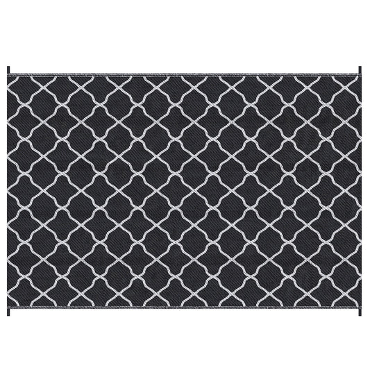 Photo of Outsunny Reversible Outdoor Rug, Plastic Straw Mat w/ Carry Bag Ground Stakes for Garden RV Picnic Beach Camping 182x274cm Black in Black colour on a white background