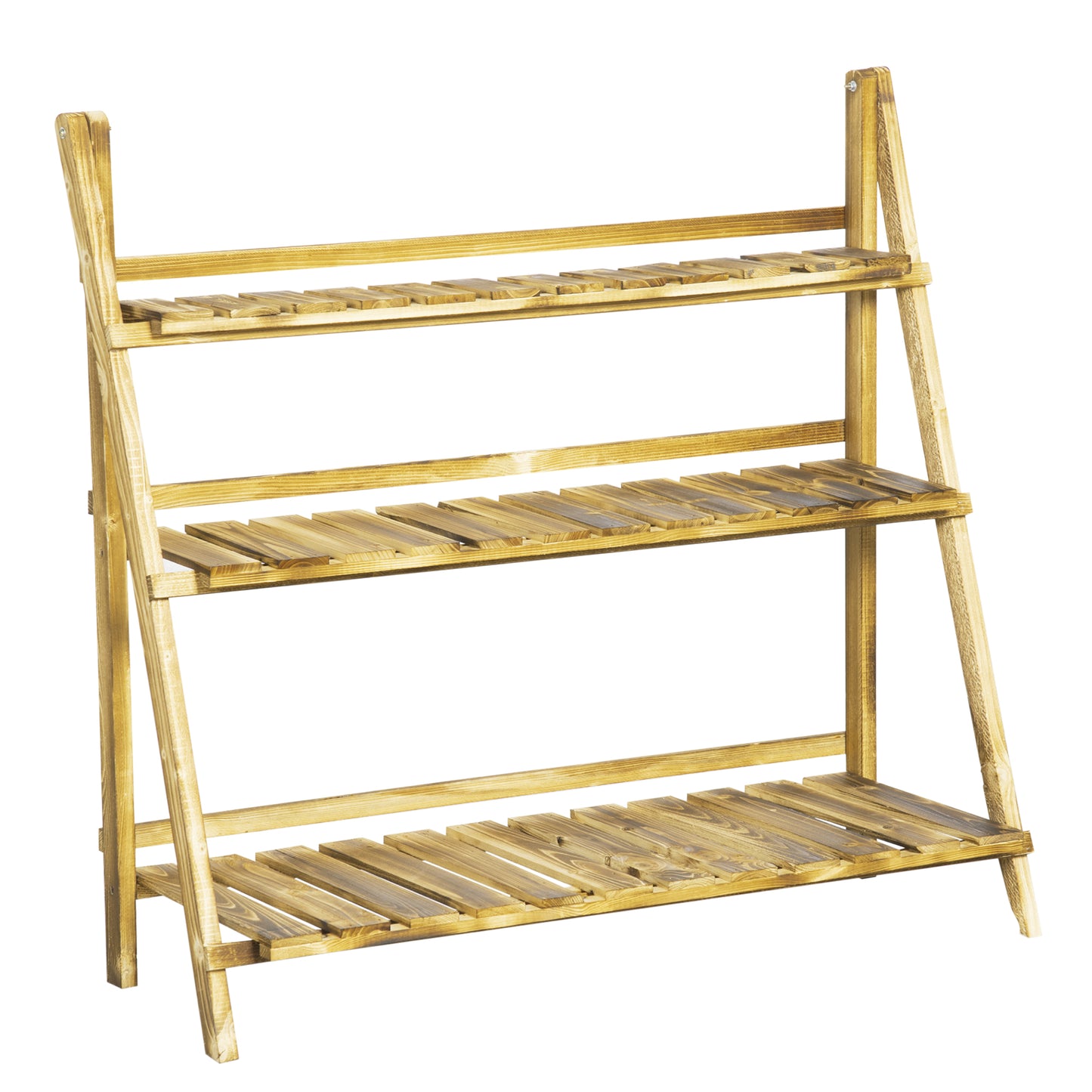 Photo of Outsunny Wooden Folding Flower Pot Stand 3 Tier Garden Planter Display Ladder Gardener Storage Shelves Rack Herb Holder (100L x 37W x 93H cm) in cm) colour on a white background