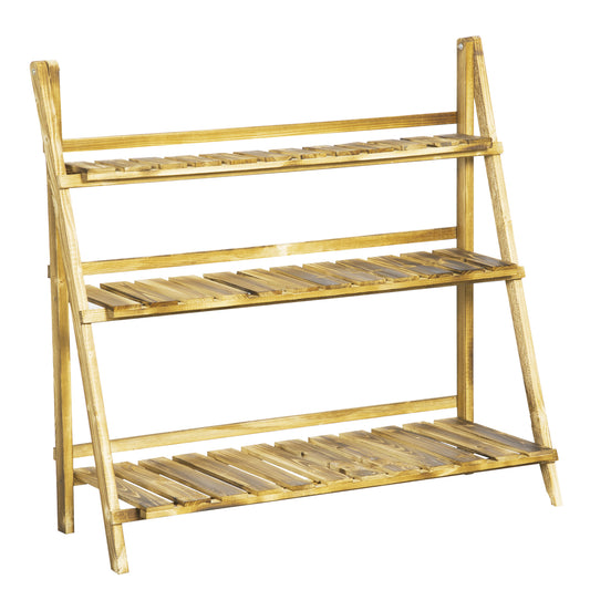 Photo of Outsunny Wooden Folding Flower Pot Stand 3 Tier Garden Planter Display Ladder Gardener Storage Shelves Rack Herb Holder (100L x 37W x 93H cm) in cm) colour on a white background